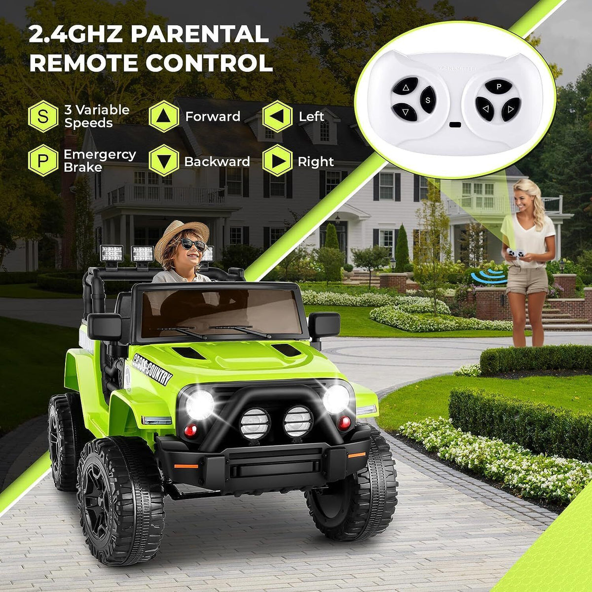 Electric Ride-On Car for Kids with Parent Remote Control and Music Player - 12V Truck Design