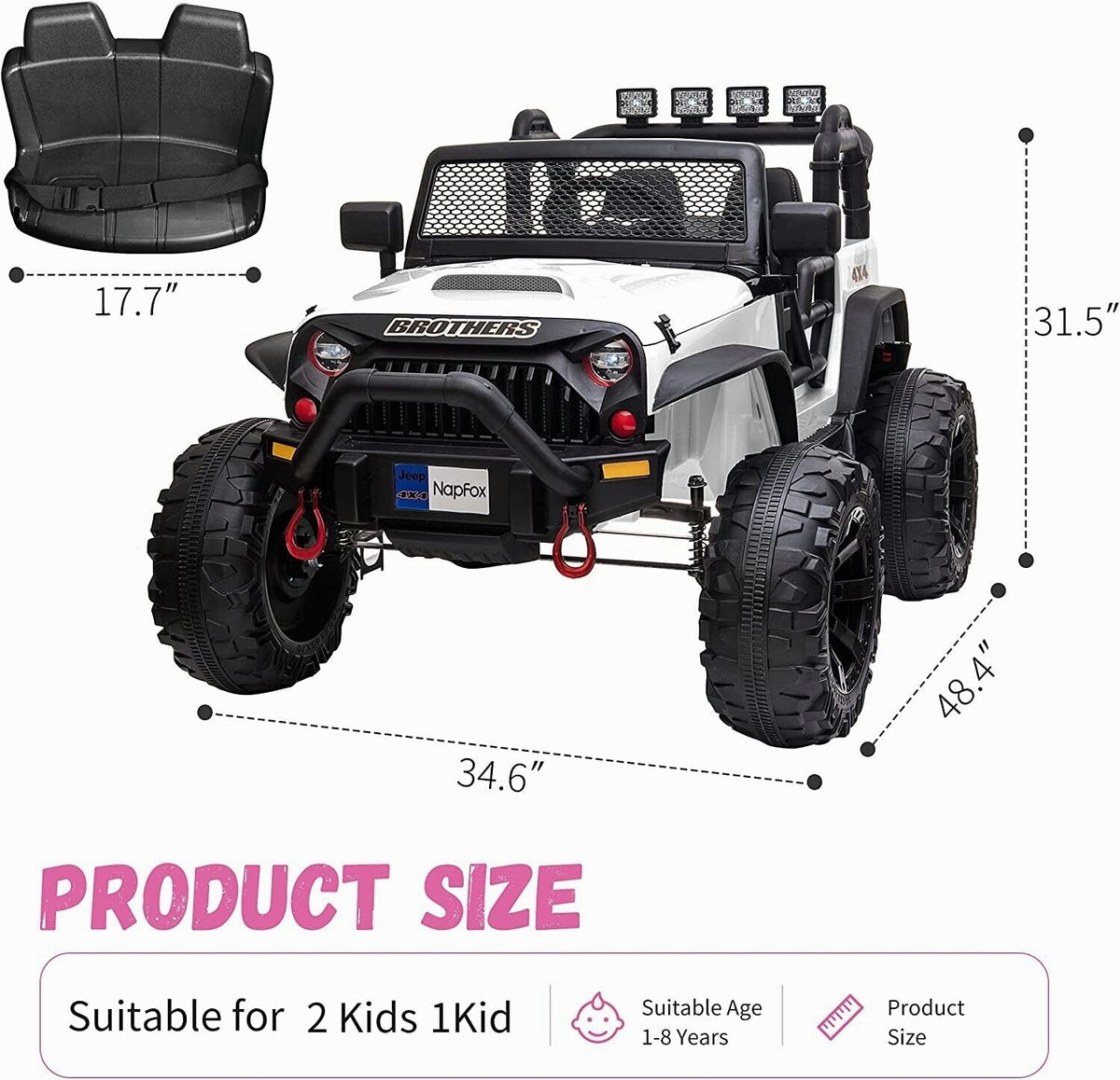 12V Battery Powered Electric Ride On Car with 2 Seats - Perfect for Kids 48.4 Large