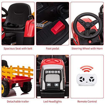 12V Battery Powered Electric Tractor with Trailer Ride-On Toy for Kids with Remote Control