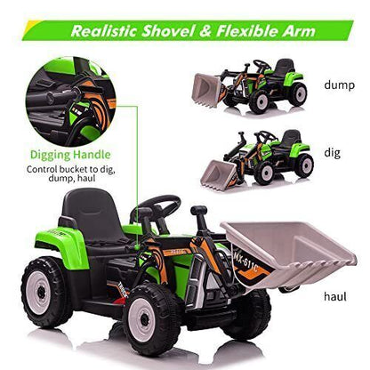 12V Battery-Powered Excavator Ride-On Toy with Music, Headlights, and Tractor Design - Perfect Gift for Kids