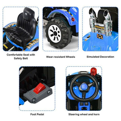 12V Battery Powered Kids Excavator Truck with Front Loader Digger - Blue