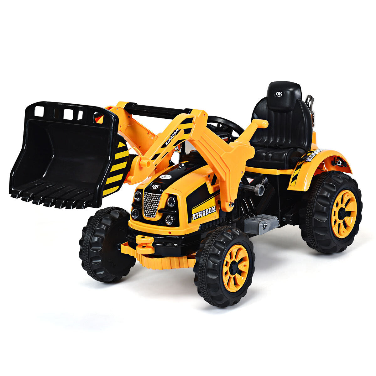 12V Battery-Powered Kids Excavator Truck with Front Loader Digger in Yellow