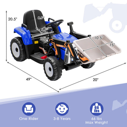 12V Battery Powered Kids Excavator with Adjustable Arm - Blue