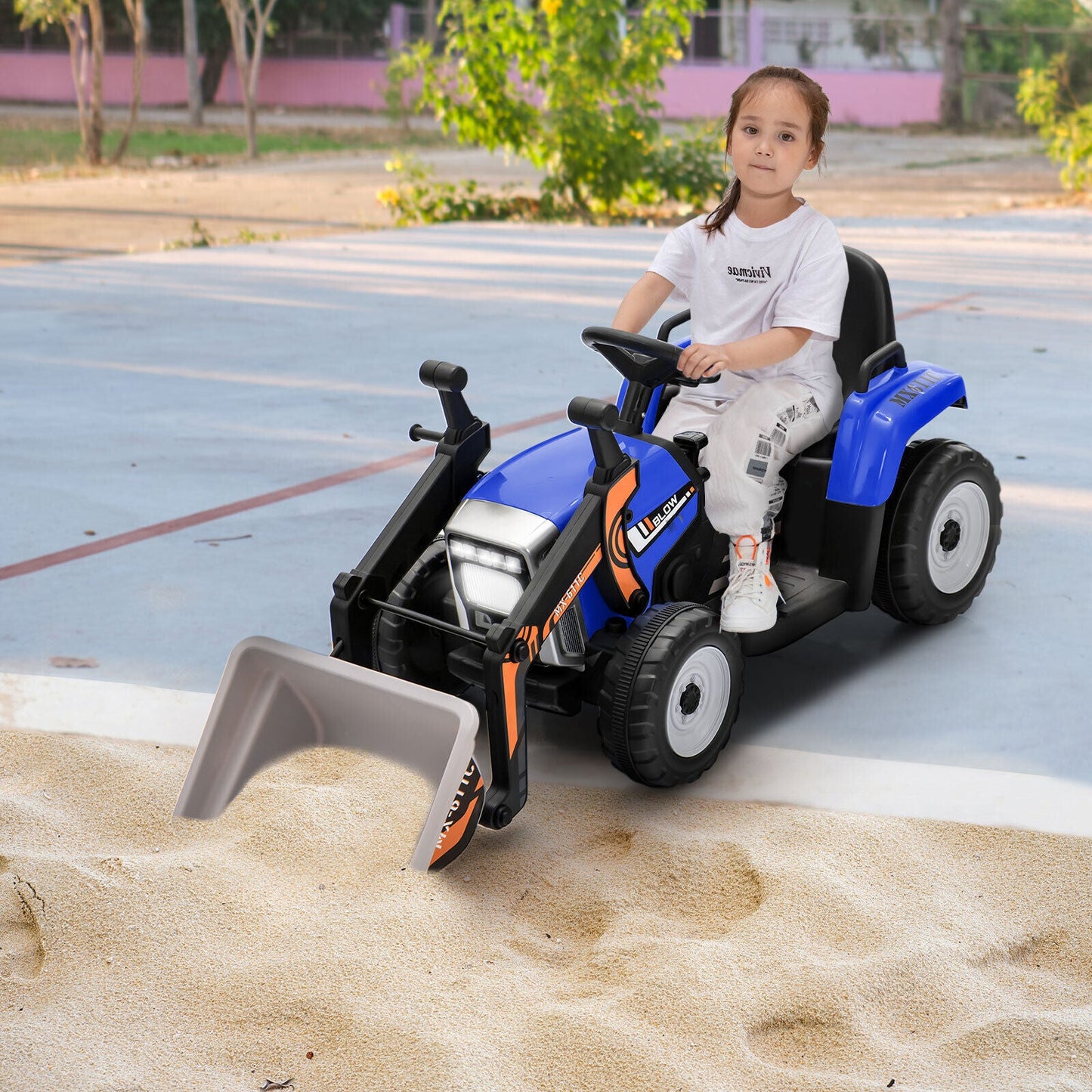 12V Battery Powered Kids Excavator with Adjustable Arm - Blue