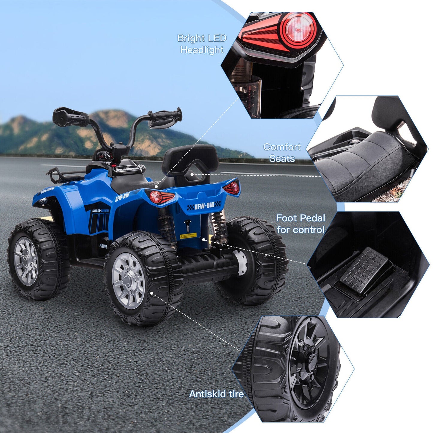 12V Electric Ride-On ATV Quad for Kids with MP3 and Lights - 2 Speeds, Perfect Gift for Adventure Seekers