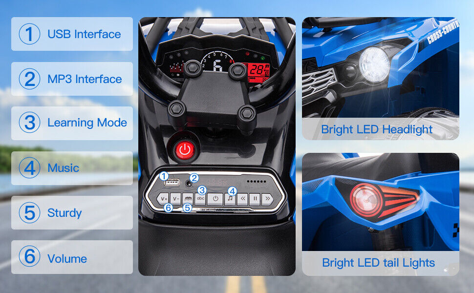 12V Electric Ride-On ATV Quad for Kids with MP3 and Lights - 2 Speeds, Perfect Gift for Adventure Seekers