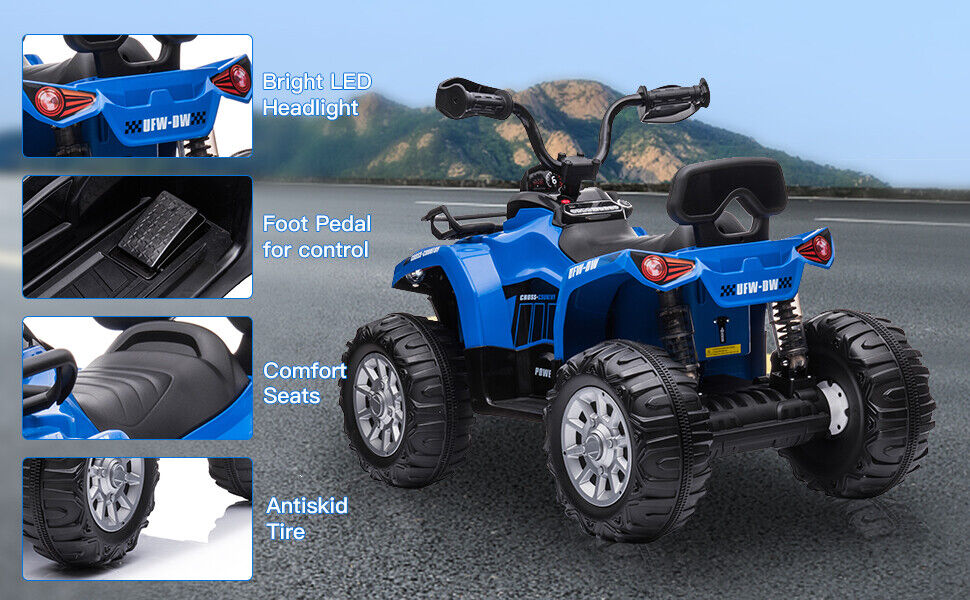 12V Electric Ride-On ATV Quad for Kids with MP3 and Lights - 2 Speeds, Perfect Gift for Adventure Seekers