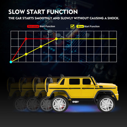 Mercedes-Benz Truck 12V Battery Ride On Car for Kids with 3 Speeds, LED Lights, Music, and Remote Control - Yellow
