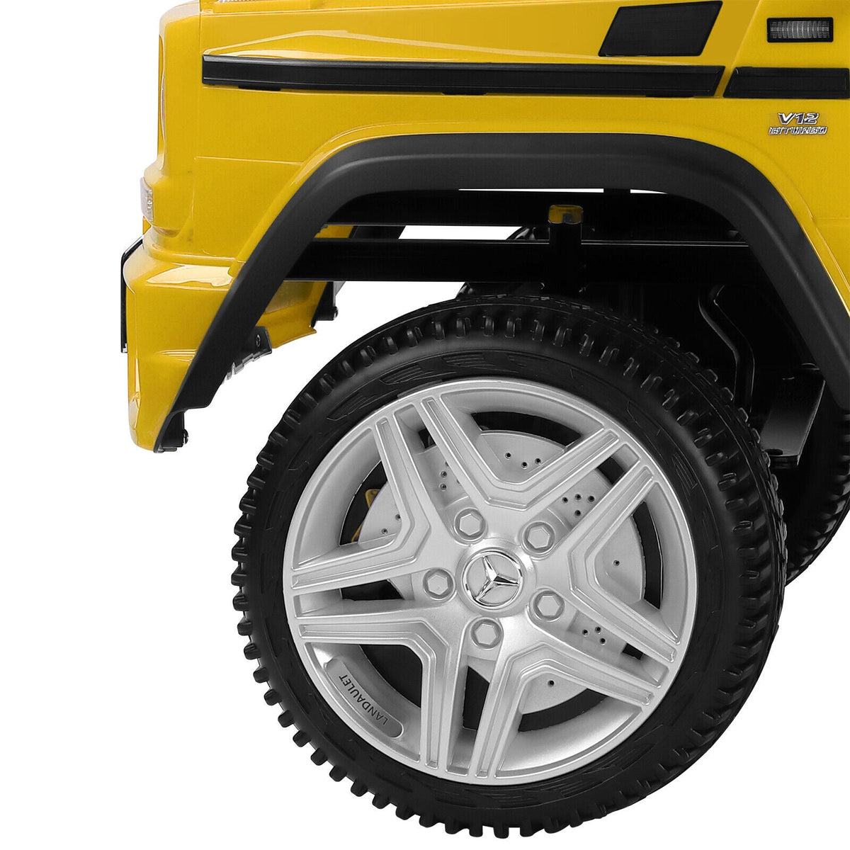 Mercedes-Benz Truck 12V Battery Ride On Car for Kids with 3 Speeds, LED Lights, Music, and Remote Control - Yellow