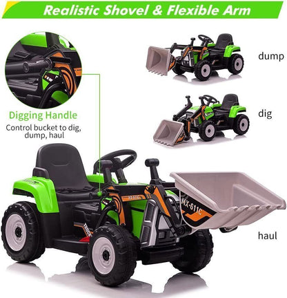 12V Battery-Powered Ride-On Excavator with Remote Control and Bucket for Kids