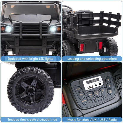 12V Battery-Powered Ride-On Tractor Truck with Detachable Trailer in Black