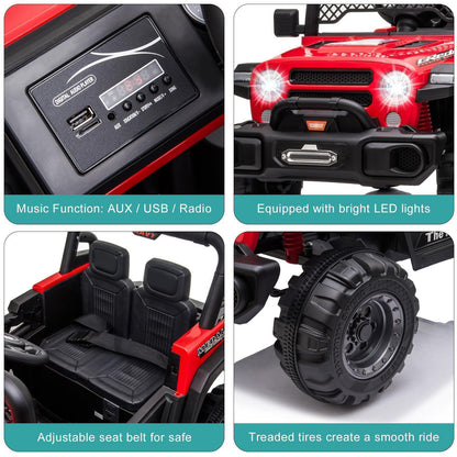 12V Battery Powered Ride On Truck with 2 Front LED Lights - Perfect Gift for Kids