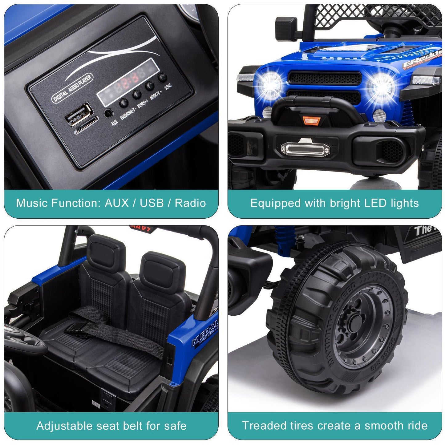 12V Battery Powered Ride On Truck with 2 Front LED Lights - Perfect Gift for Kids