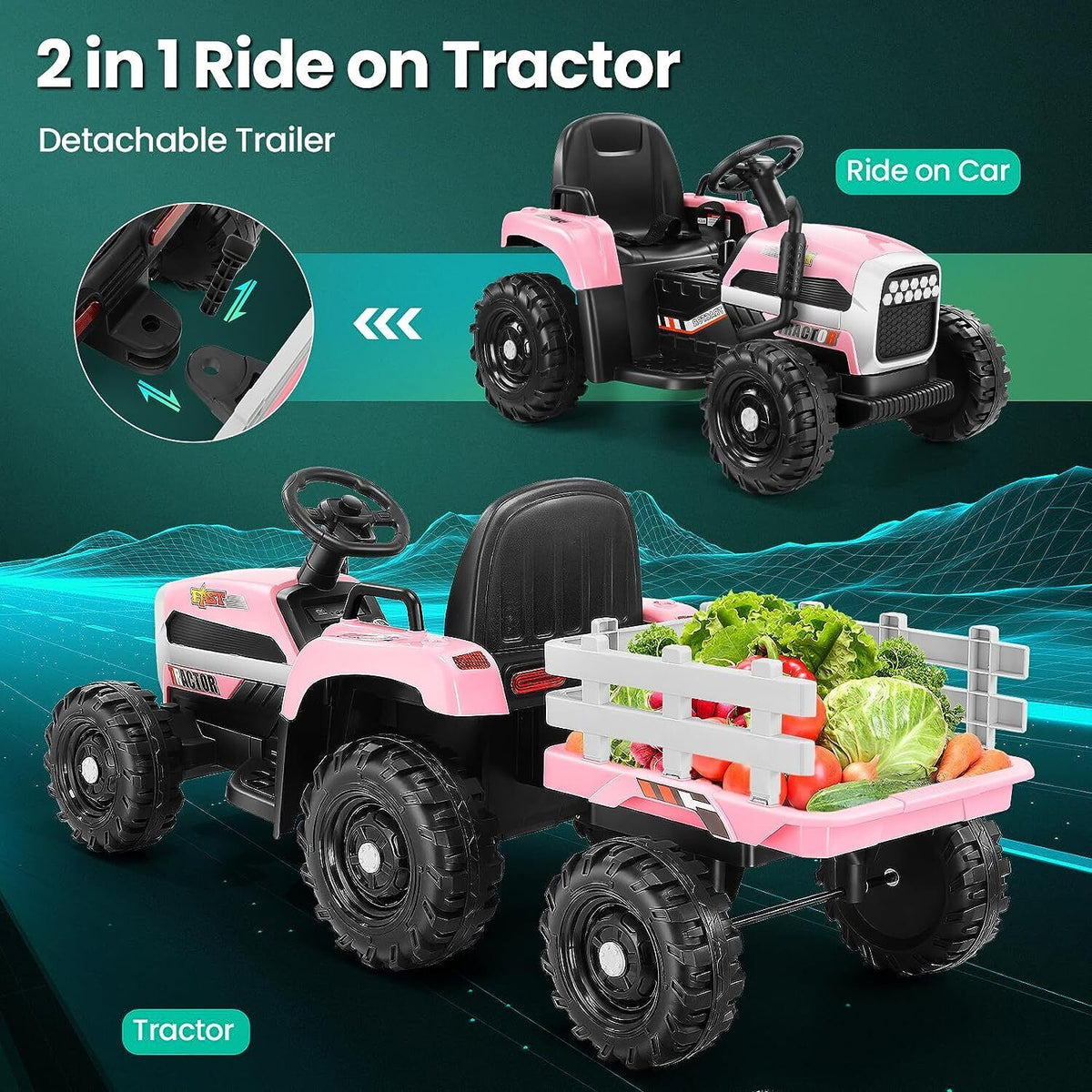 Electric Ride-On Tractor with Trailer for Kids - Remote Controlled