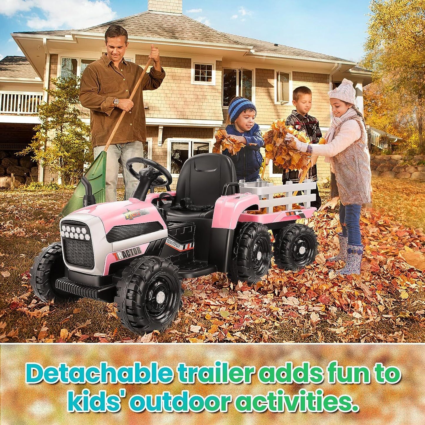 Electric Ride-On Tractor with Trailer for Kids - Remote Controlled