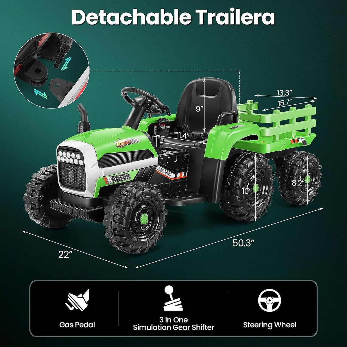 Electric Tractor Ride-On Toy Car with Trailer for Kids - 12V Battery Powered