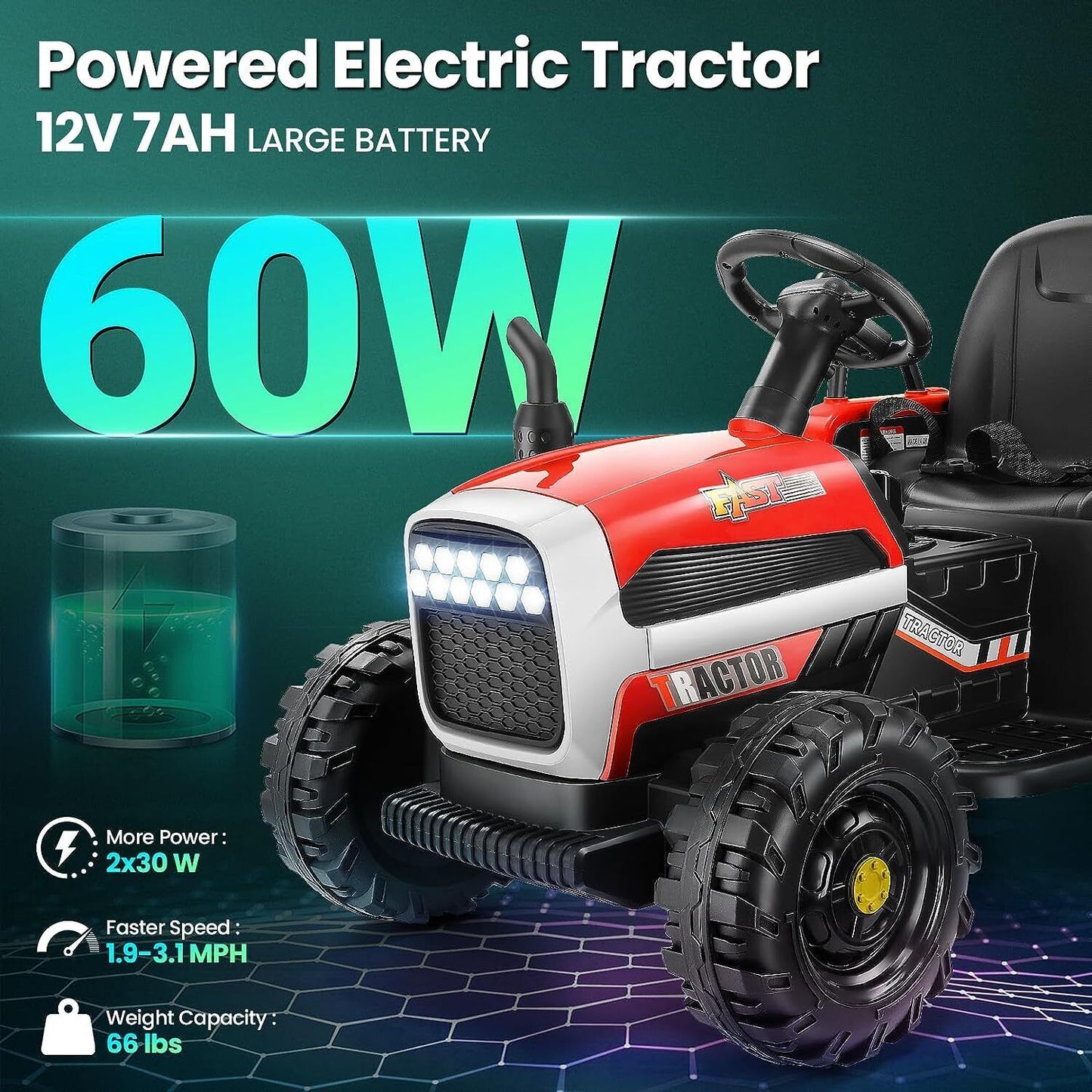 Electric Kids Ride-On Tractor with Trailer - Perfect Toddler Toy Gift