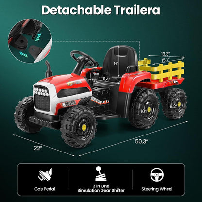 Electric Ride-On Tractor Toy with Trailer and Remote Control for Kids (12V)