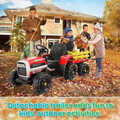 Electric Ride-On Tractor Toy with Trailer and Remote Control for Kids (12V)