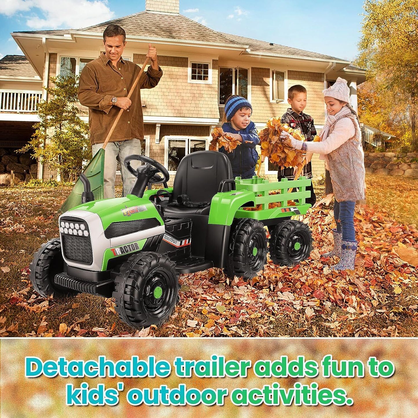 Electric Ride-On Tractor Toy with Trailer and Remote Control for Kids (12V)