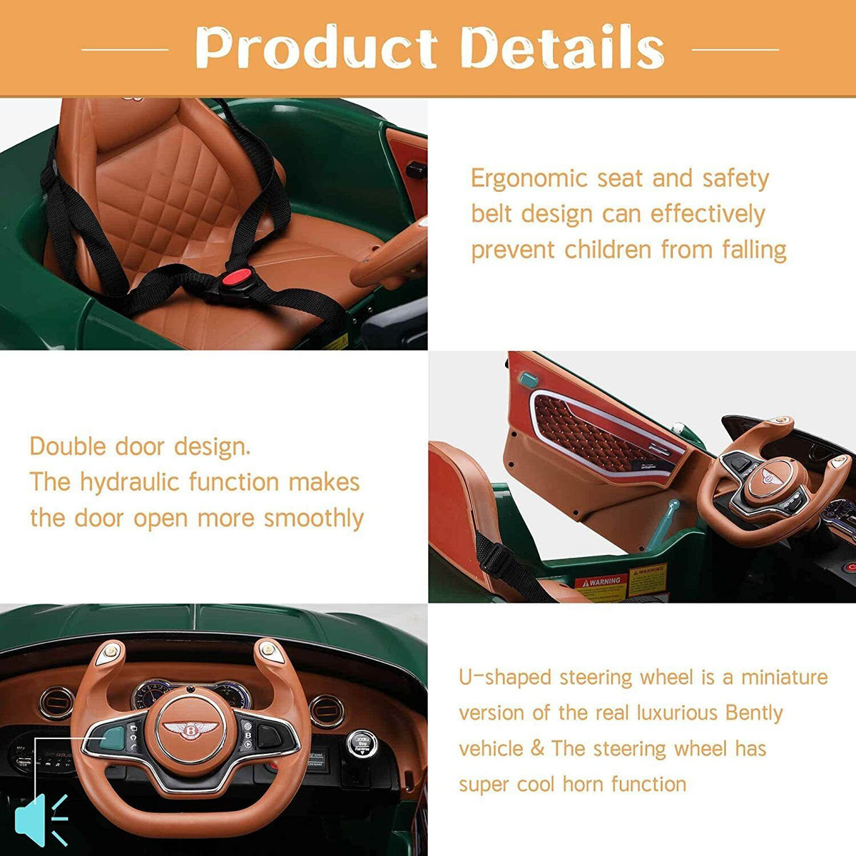 12V Bentley Electric Kids Ride On Racer Cars with Remote Control - Battery Powered Toy