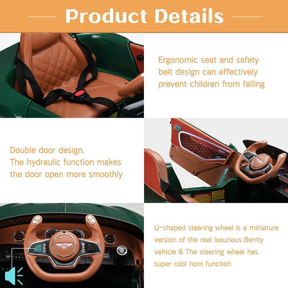 12V Bentley Electric Kids Ride On Racer Cars with Remote Control - Battery Powered Toy