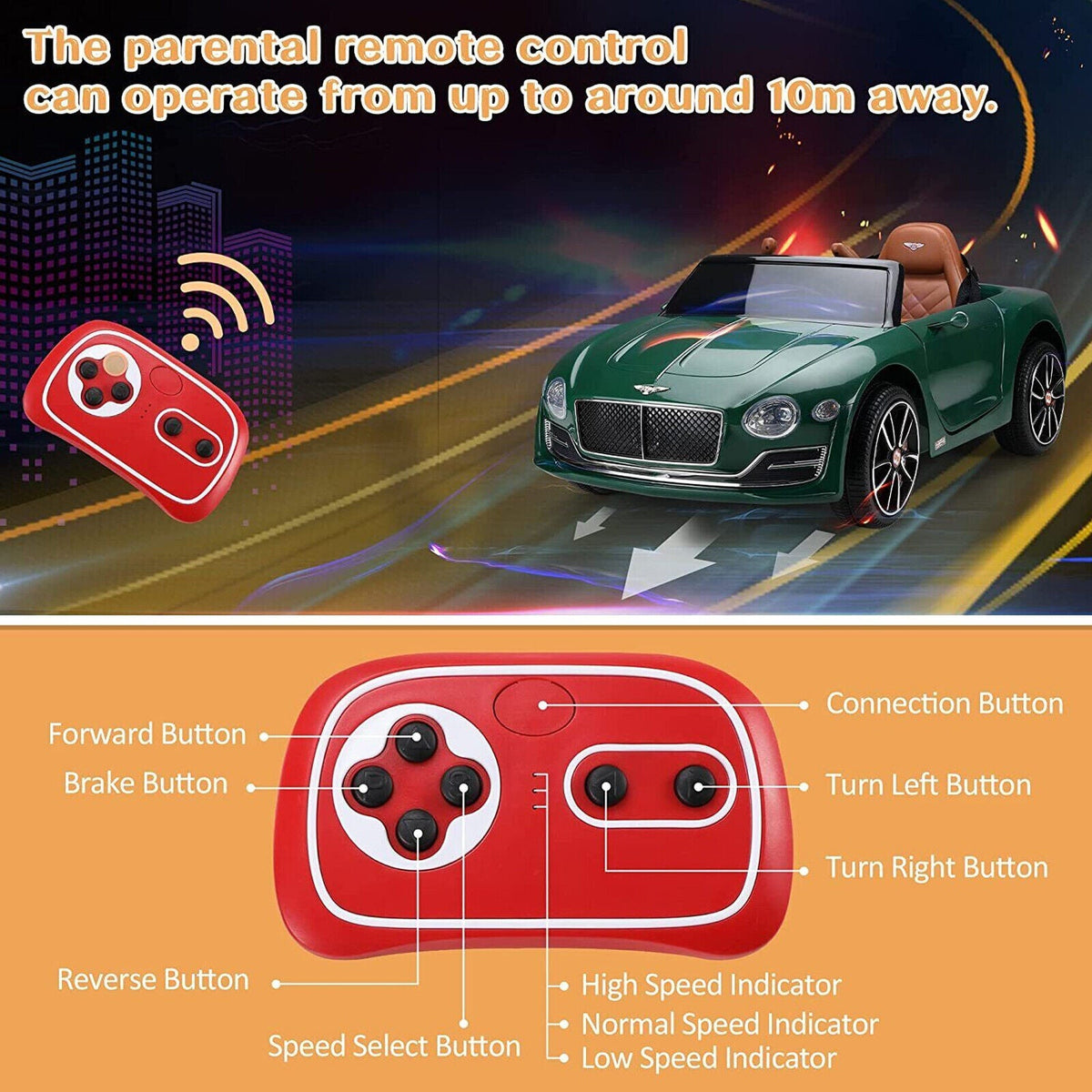 12V Bentley Style Kids Ride On Electric Toy Car with Remote Control and LED Lights