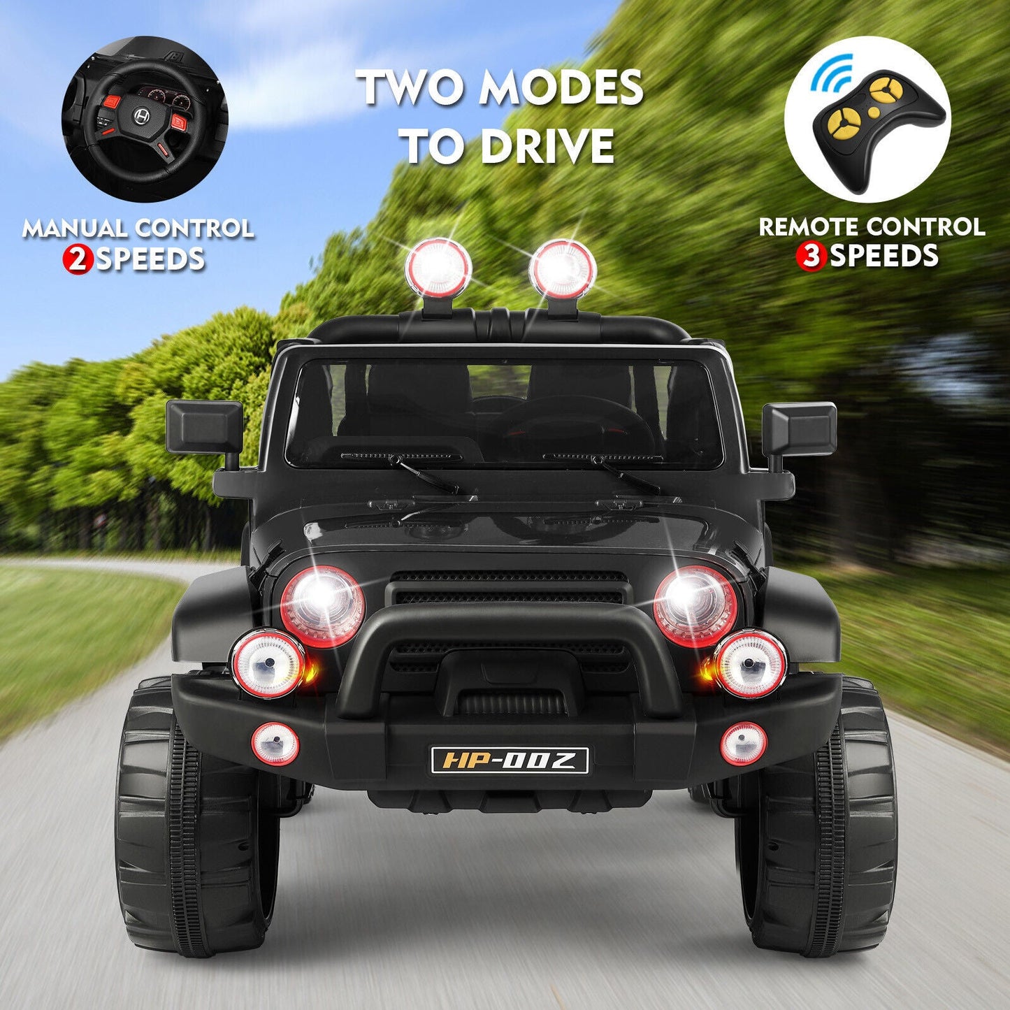 12V Black Kids Ride-On Truck with MP3, LED Lights, Remote Control, and Cover