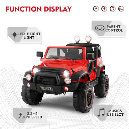 12V Red Kids Ride-On Truck with MP3, LED Lights, RC Control, and Cover