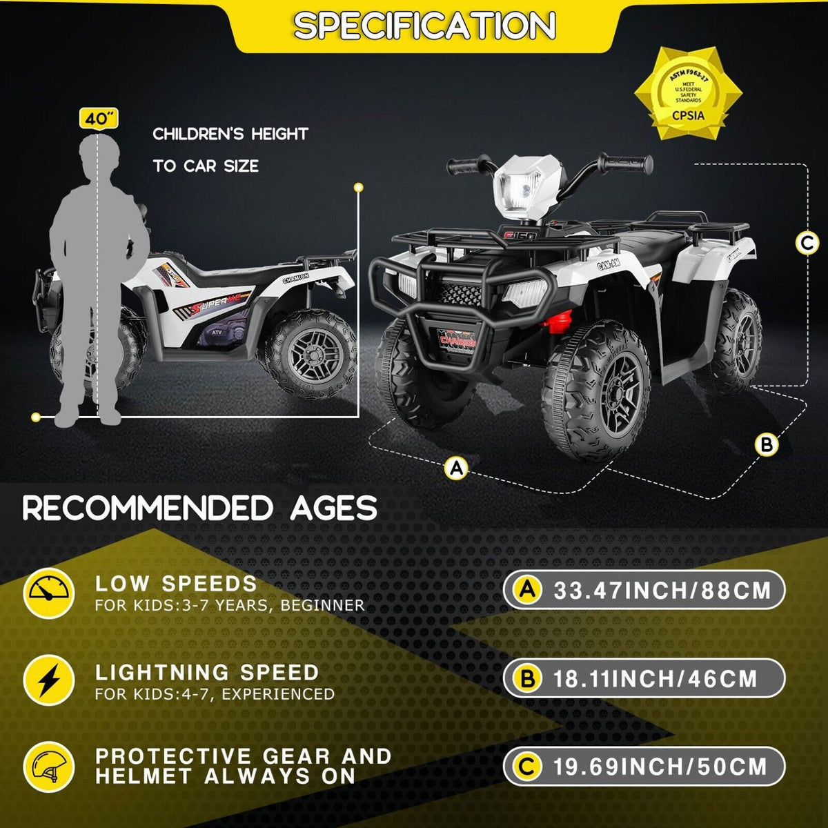 Electric 4-Wheeler Quad for Kids with 12V Battery and Dual 30W Motors