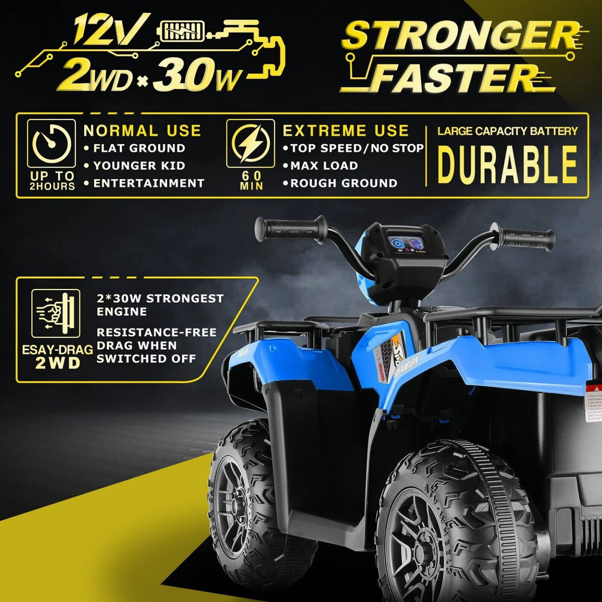 Electric 4-Wheeler Quad for Kids with 12V Battery and Dual 30W Motors