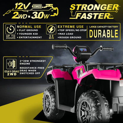 12V Quad for Kids with LED Lights and Dual Speed Options