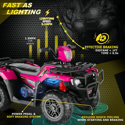 12V Quad for Kids with LED Lights and Dual Speed Options