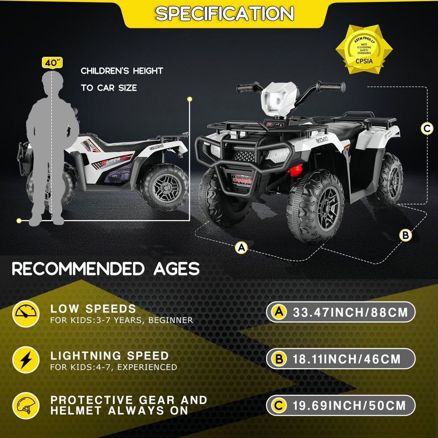 12V Electric ATV Car for Kids with Music and Headlights