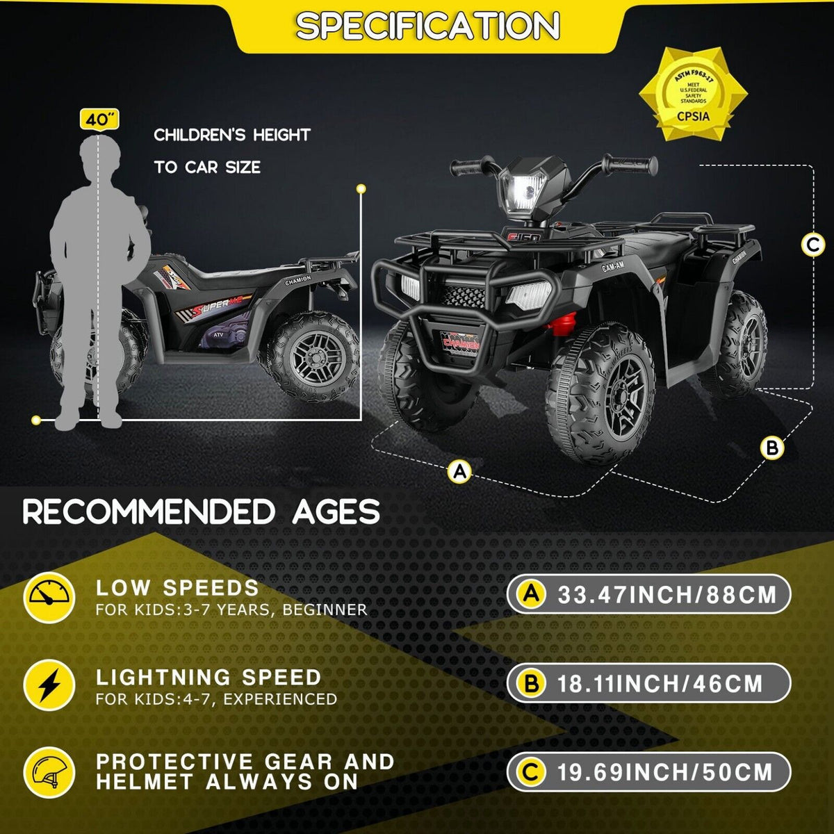 12V Electric ATV Car for Kids with Music and Headlights