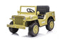 12V Electric Jeep with Bluetooth MP3, Rubber EVA Tires, and Remote Control in Tan, Black, and Green