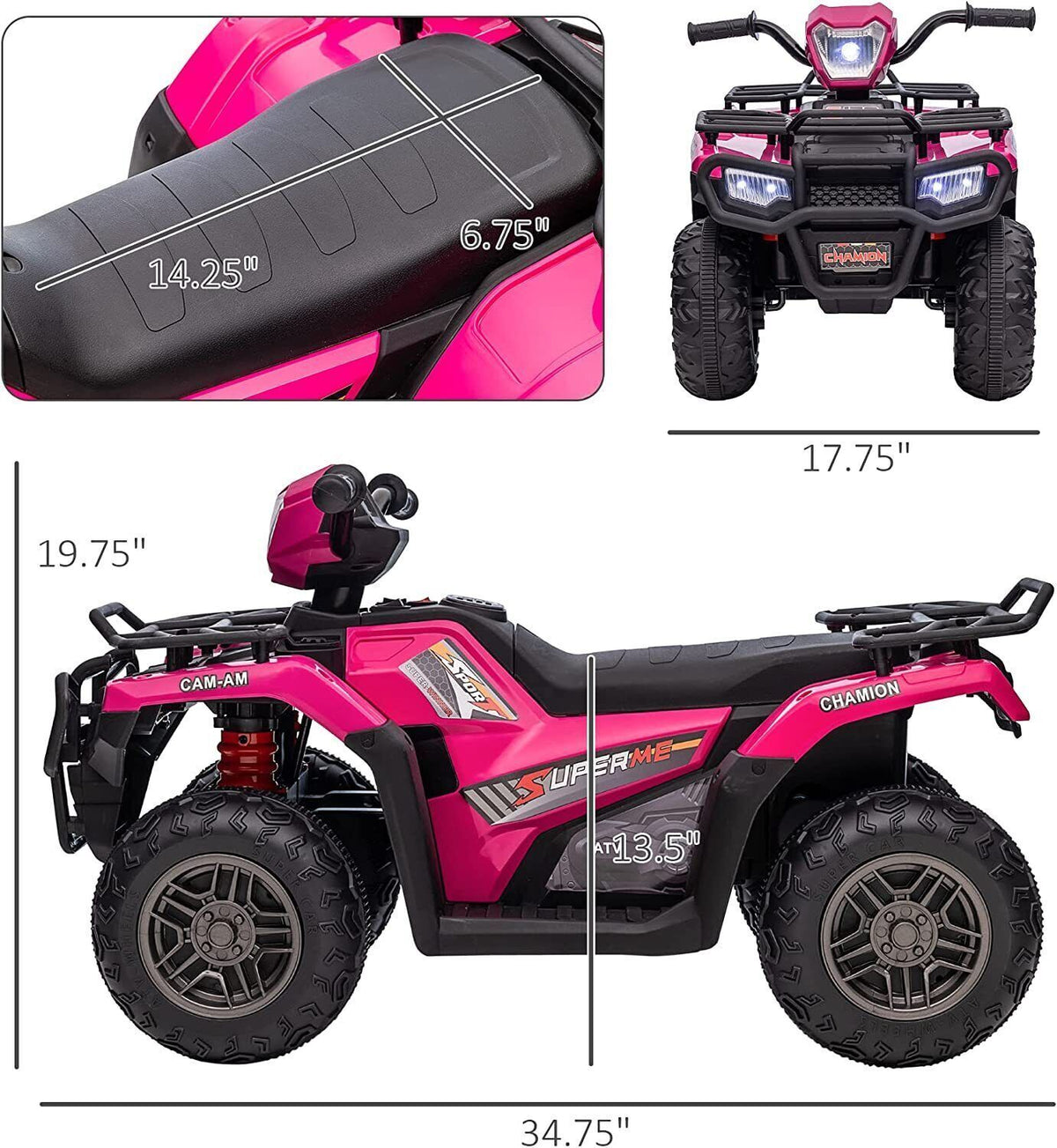 12V Electric Kids ATV Quad Car - Black, Suitable for Ages 3-6 Years