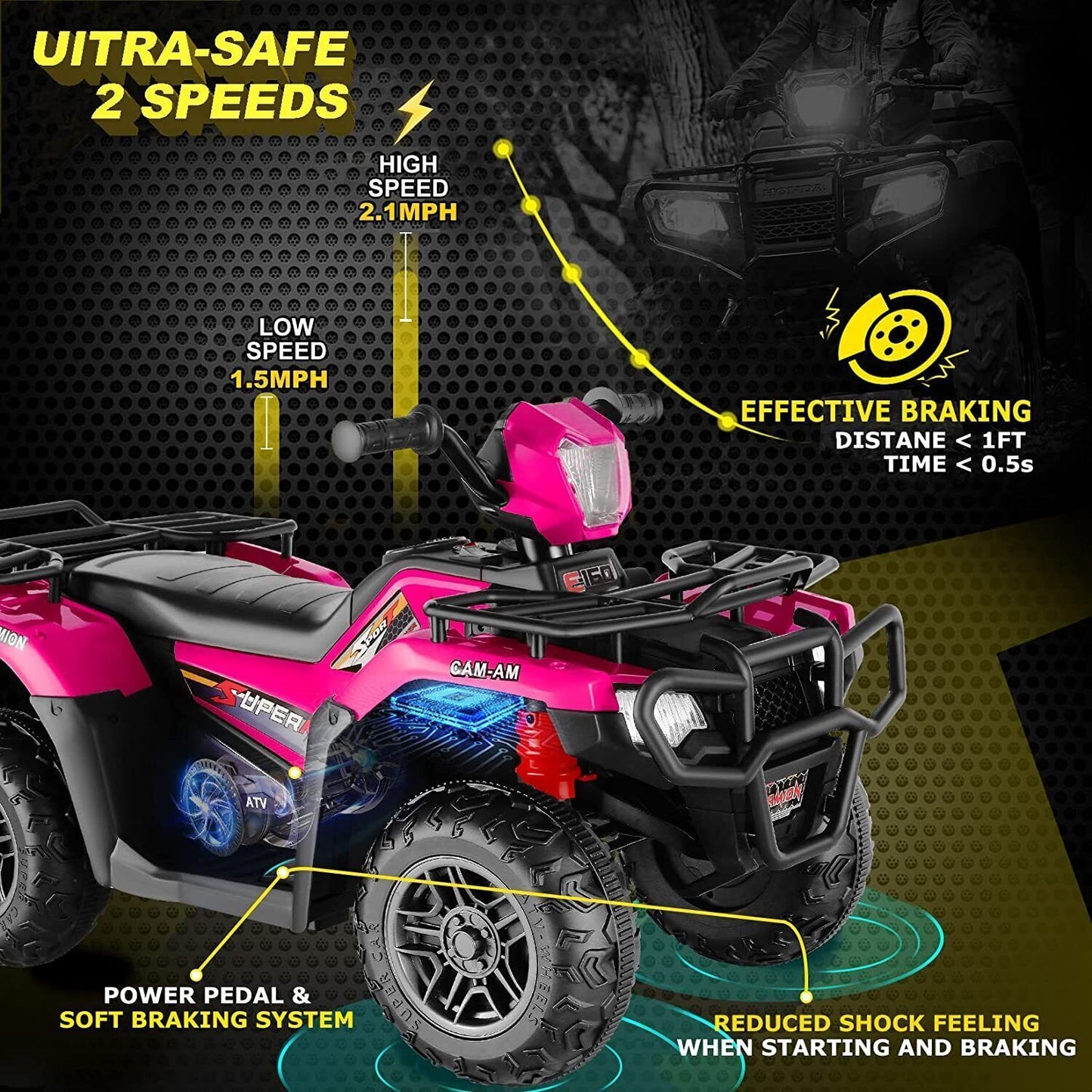12V Electric Kids ATV Quad Car - Black, Suitable for Ages 3-6 Years