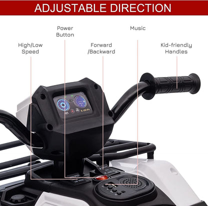 12V Electric Kids ATV Quad Car - Black, Suitable for Ages 3-6 Years