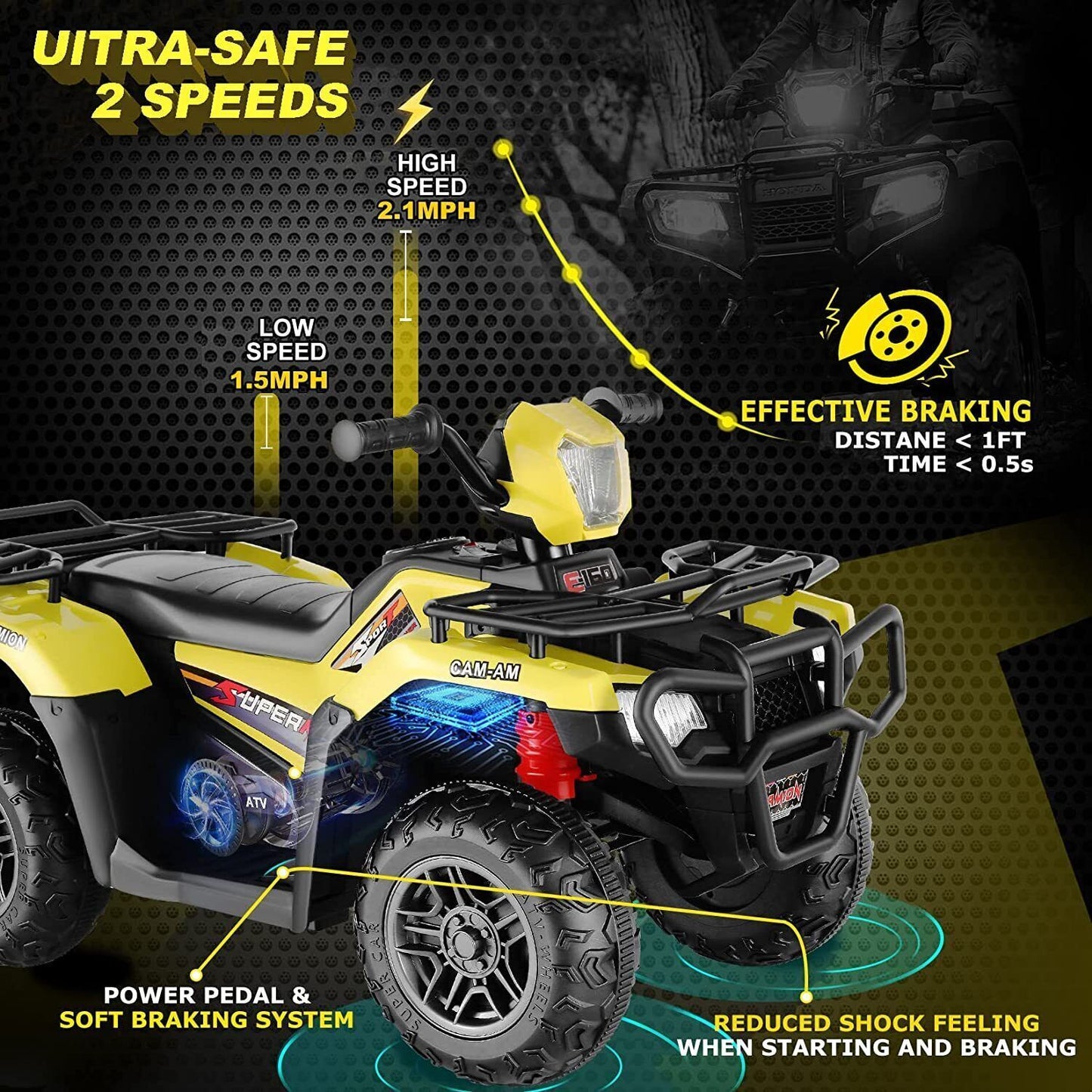 12V Electric ATV Quad for Kids Ages 3-6 in Sleek Black Design
