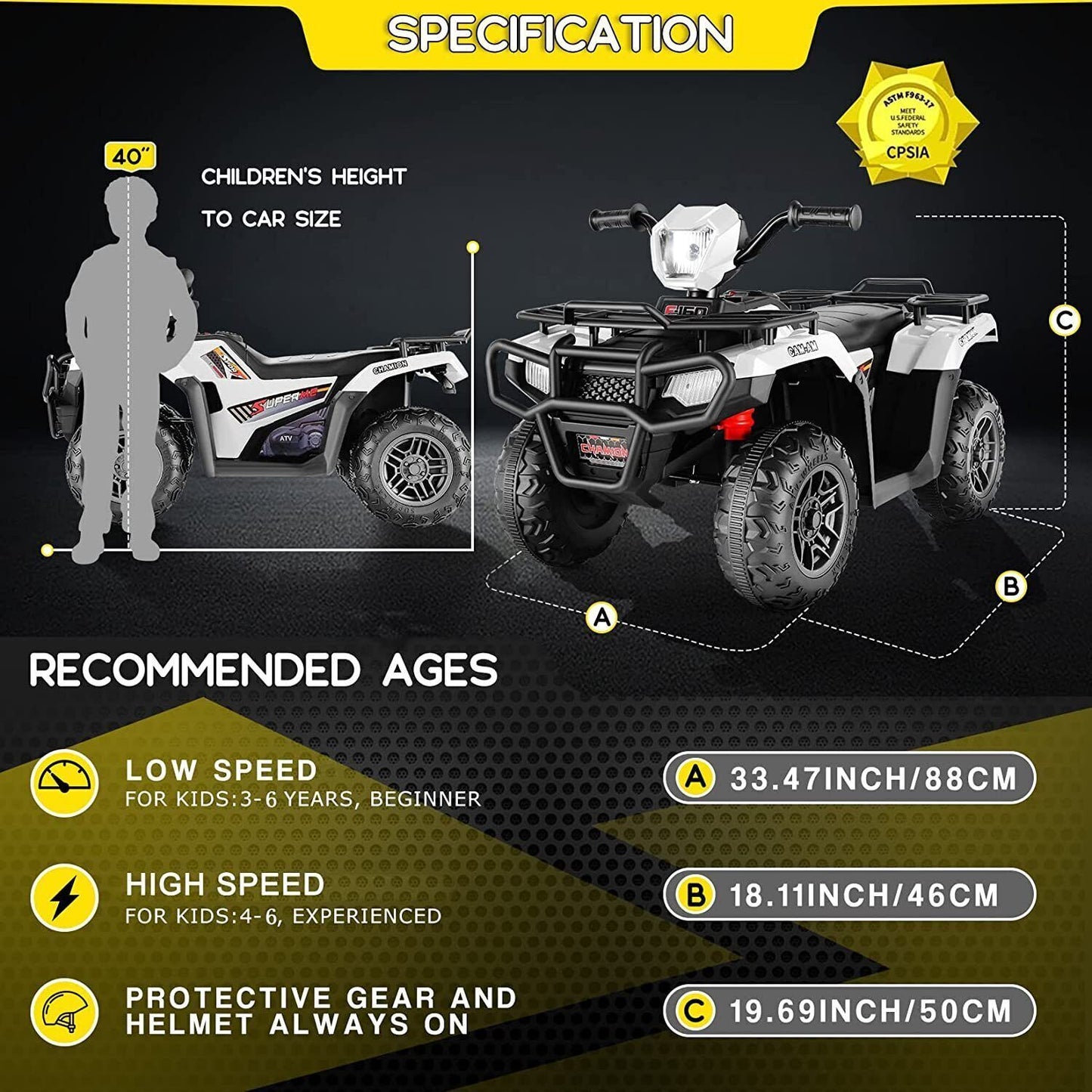 12V Electric ATV Quad for Kids Ages 3-6 in Sleek Black Design