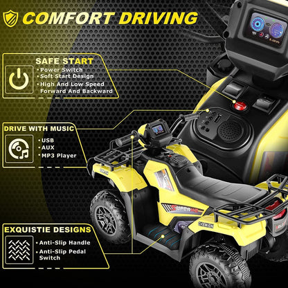 12V Electric Ride-On ATV for Kids - Black Quad Truck for Ages 3-6