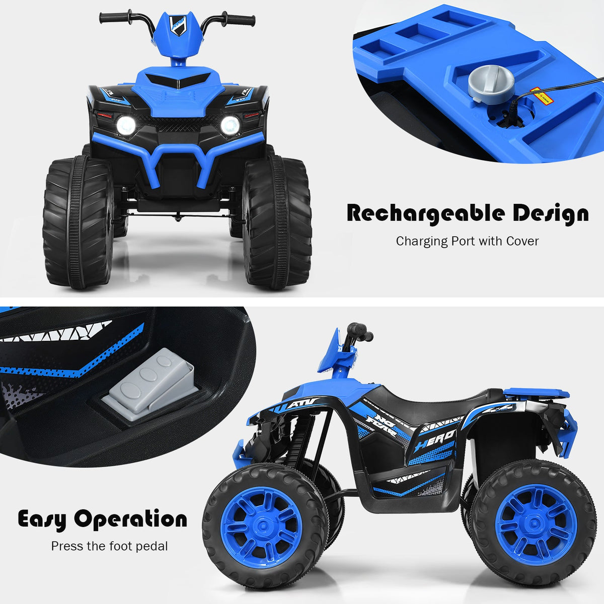 12V Electric Kids Quad ATV Ride On Car with LED Lights - The Perfect Ride for Your Little One!