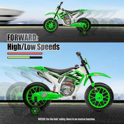 12V Electric Kids Ride-On Dirt Bike with Training Wheels - Battery Powered Motorcycle
