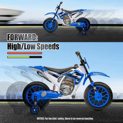 12V Electric Kids Ride-On Dirt Bike with Training Wheels - Battery Powered Motorcycle