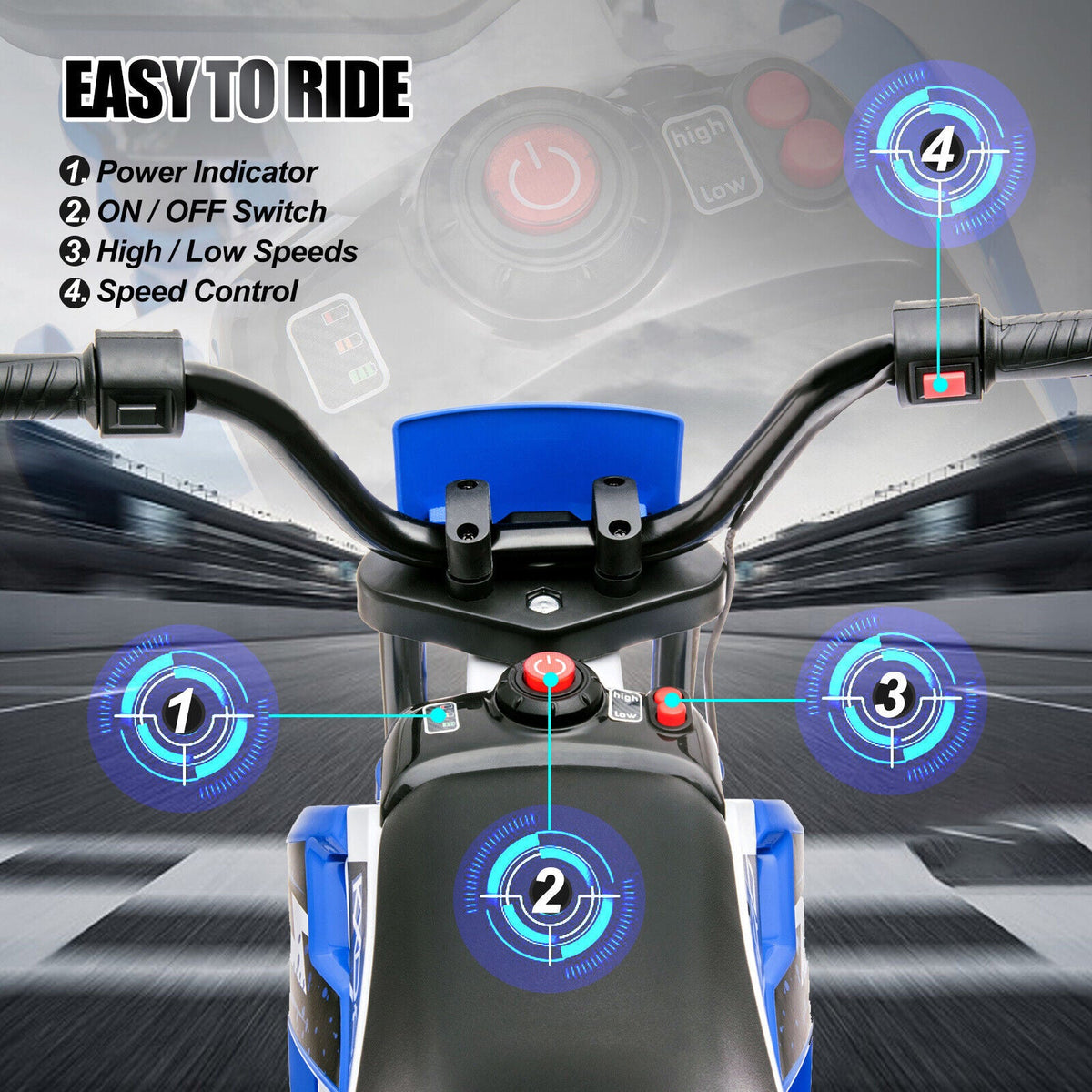 12V Blue Kids Ride On Motorcycle with Training Wheels - Electric Motorbike for Young Riders