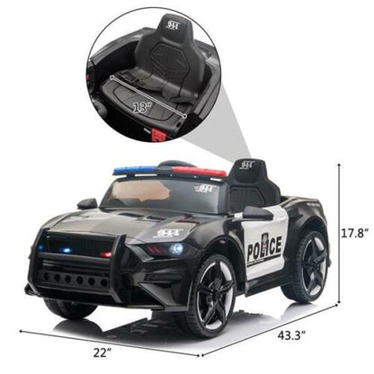 12V Electric Police Car Truck for Kids with 3 Speeds and Remote Control