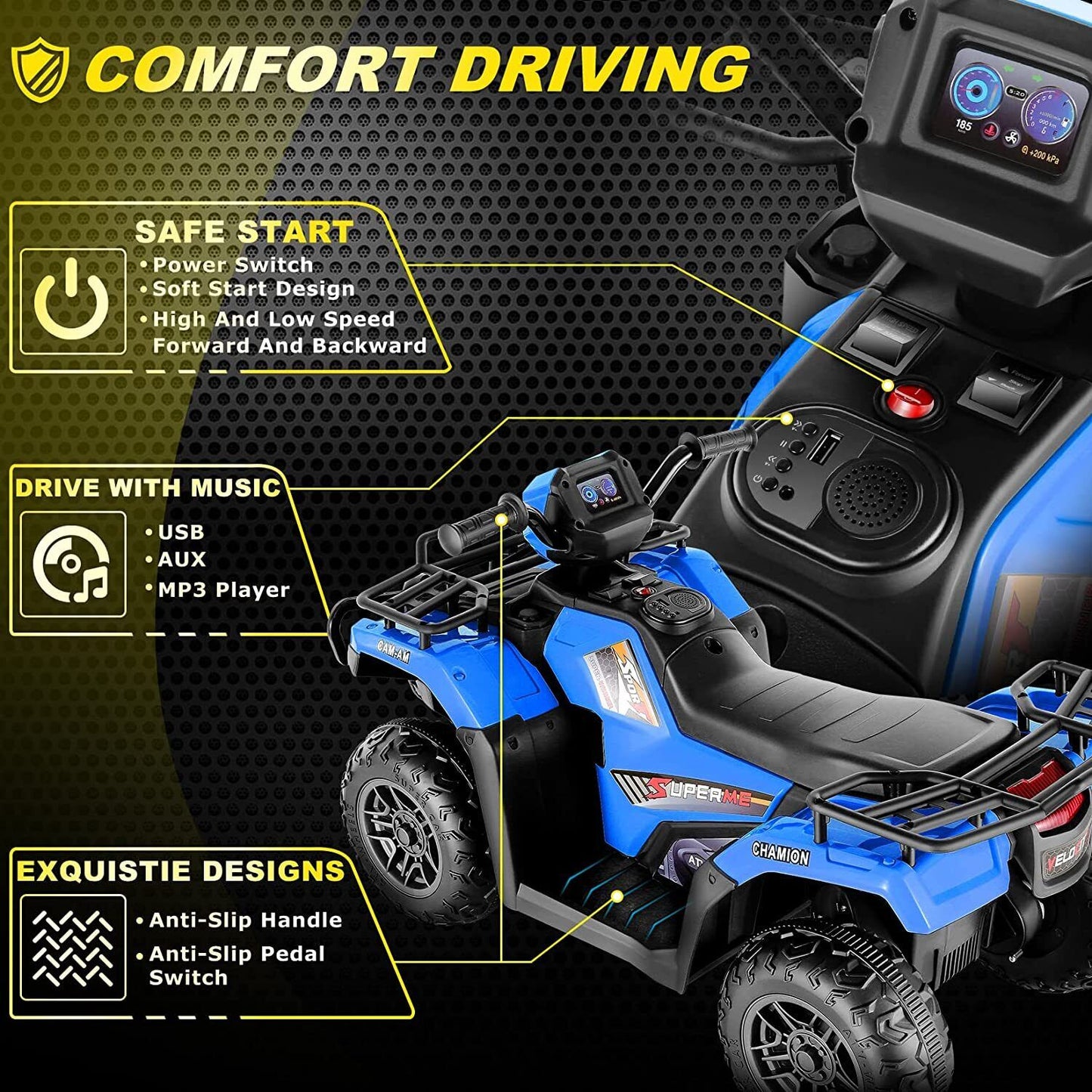 12V Electric Ride-On ATV for Kids with USB/MP3 Player - Perfect Gift for Ages 3-6!