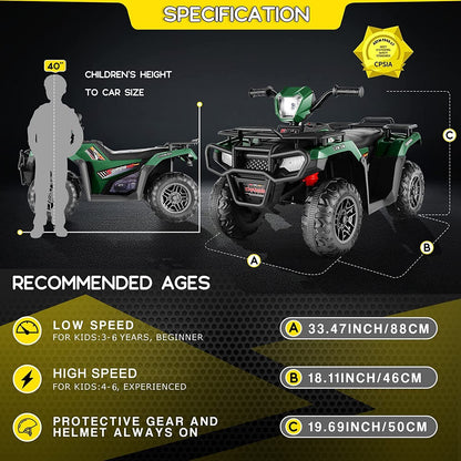 12V Electric Ride-On ATV for Kids with USB/MP3, Perfect Gift for Ages 3-6