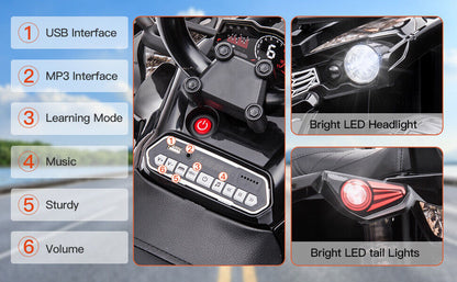 12V Electric Ride-On ATV Quad for Kids with LED Lights, Music, and USB